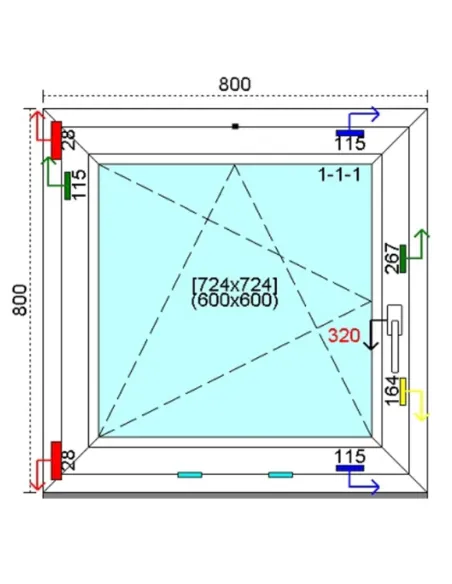 Okno PCV 80x80 cm Rozwierno-Uchylne Trzyszybowe Kömmerling 76 MD
