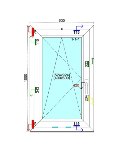 Okno PCV 60x100 cm Rozwierno-Uchylne Trzyszybowe Kömmerling 76 MD