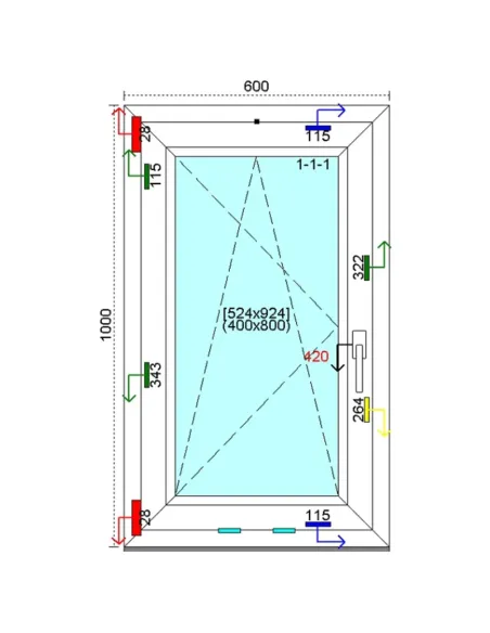 Okno PCV 60x100 cm Rozwierno-Uchylne Trzyszybowe Kömmerling 76 MD