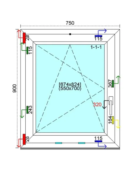 Okno PCV 75x90 cm Rozwierno-Uchylne Trzyszybowe Kömmerling 76 MD