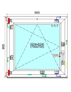 Okno PCV 90x90 cm Rozwierno-Uchylne Trzyszybowe Kömmerling 76 MD 2
