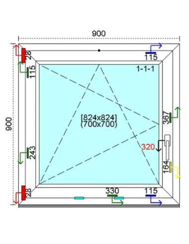 Okno PCV 90x90 cm Rozwierno-Uchylne Trzyszybowe Kömmerling 76 MD