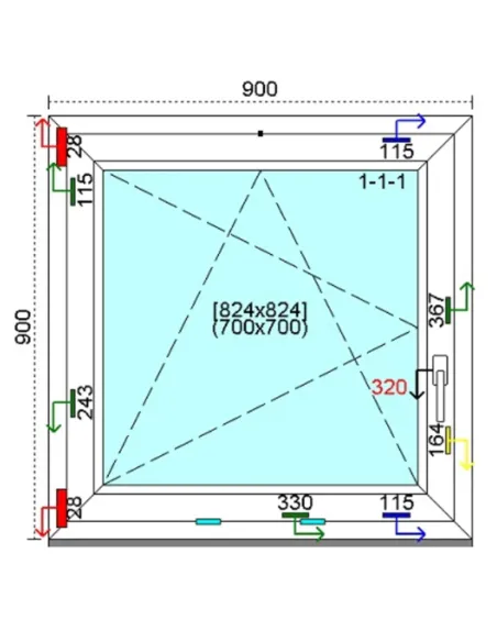 Okno PCV 90x90 cm Rozwierno-Uchylne Trzyszybowe Kömmerling 76 MD