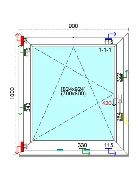 Okno PCV 90x100 cm Rozwierno-Uchylne Trzyszybowe Kömmerling 76 MD