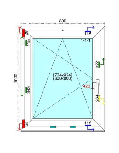 Okno PCV 80x100 cm Rozwierno-Uchylne Trzyszybowe Kömmerling 76 MD