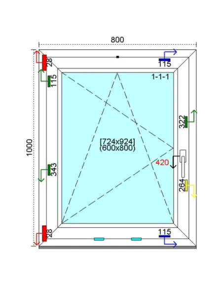 Okno PCV 80x100 cm Rozwierno-Uchylne Trzyszybowe Kömmerling 76 MD