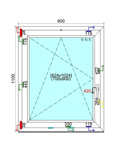 Okno PCV 90x110 cm Rozwierno-Uchylne Trzyszybowe Kömmerling 76 MD