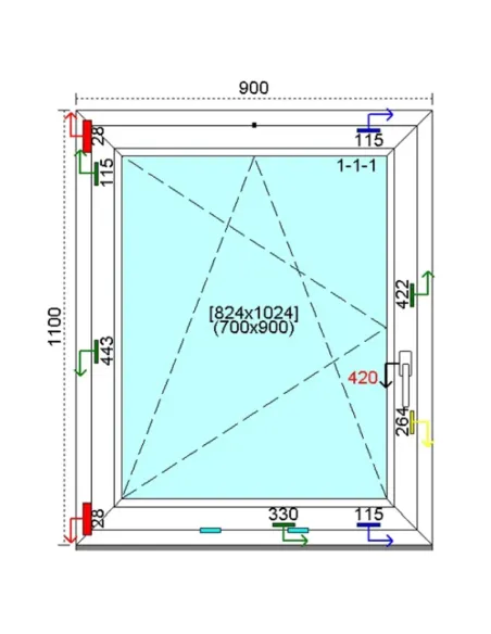 Okno PCV 90x110 cm Rozwierno-Uchylne Trzyszybowe Kömmerling 76 MD
