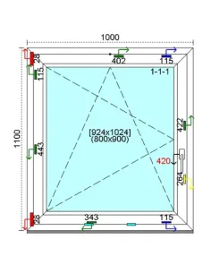 Okno PCV 100x110 cm Rozwierno-Uchylne Trzyszybowe Kömmerling 76 MD 2