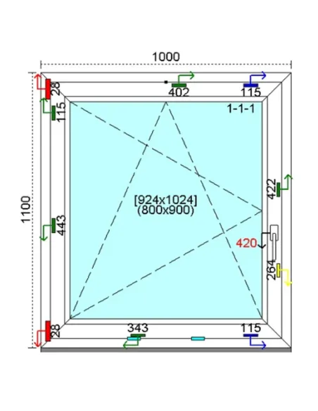 Okno PCV 100x110 cm Rozwierno-Uchylne Trzyszybowe Kömmerling 76 MD