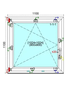 Okno PCV 110x110 cm Rozwierno-Uchylne Trzyszybowe Kömmerling 76 MD 2