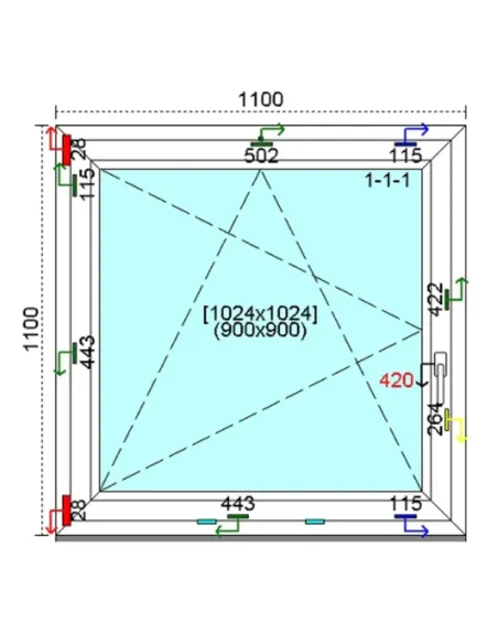 Okno PCV 110x110 cm Rozwierno-Uchylne Trzyszybowe Kömmerling 76 MD