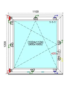 Okno PCV 110x120 cm Rozwierno-Uchylne Trzyszybowe Kömmerling 76 MD 2