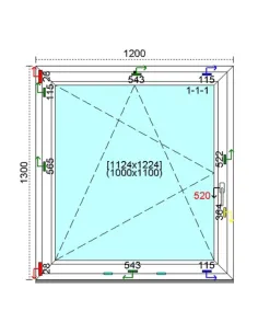 Okno PCV 120x130 cm Rozwierno-Uchylne Trzyszybowe Kömmerling 76 MD 2