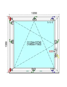 Okno PCV 120x135 cm Rozwierno-Uchylne Trzyszybowe Kömmerling 76 MD 2