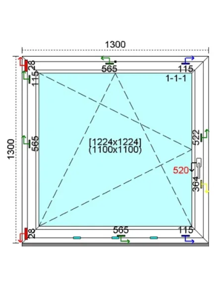 Okno PCV 130x130 cm Rozwierno-Uchylne Trzyszybowe Kömmerling 76 MD