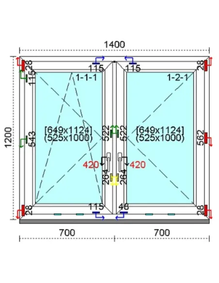 Okno PCV 140x120 cm Rozwierno-Uchylne | Rozwierne Trzyszybowe Kömmerling 76 MD