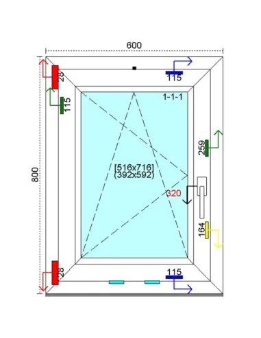 Okno PCV 60x80 cm Rozwierno-Uchylne Trzyszybowe Kömmerling 88 MD