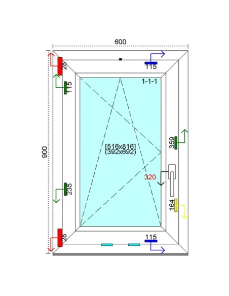 Okno PCV 60x90 cm Rozwierno-Uchylne Trzyszybowe Kömmerling 88 MD
