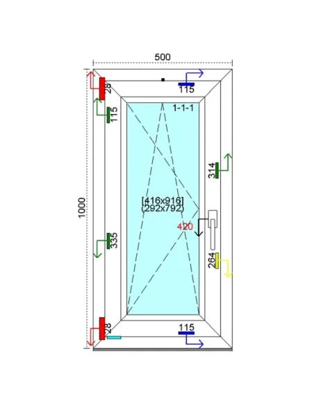 Okno PCV 50x100 cm Rozwierno-Uchylne Trzyszybowe Kömmerling 88 MD