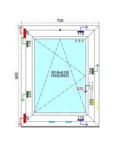 Okno PCV 70x90 cm Rozwierno-Uchylne Trzyszybowe Kömmerling 88 MD 2