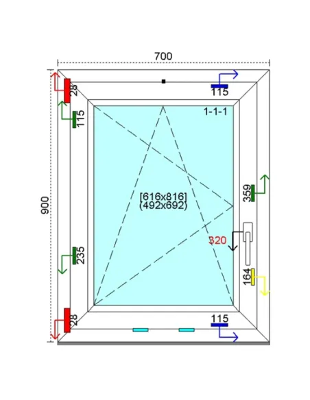 Okno PCV 70x90 cm Rozwierno-Uchylne Trzyszybowe Kömmerling 88 MD