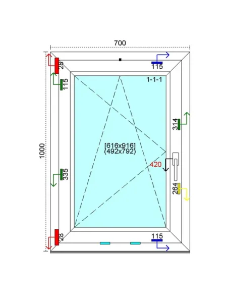 Okno PCV 70x100 cm Rozwierno-Uchylne Trzyszybowe Kömmerling 88 MD
