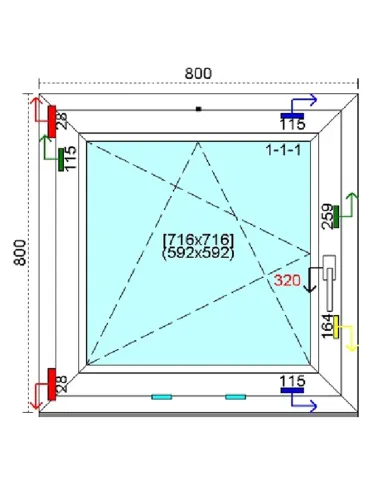 Okno PCV 80x80 cm Rozwierno-Uchylne Trzyszybowe Kömmerling 88 MD