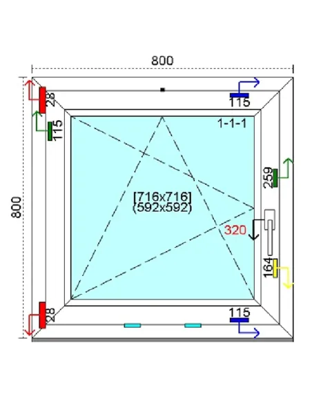 Okno PCV 80x80 cm Rozwierno-Uchylne Trzyszybowe Kömmerling 88 MD