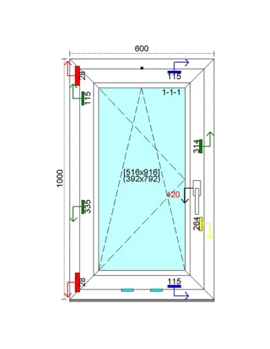 Okno PCV 60x100 cm Rozwierno-Uchylne Trzyszybowe Kömmerling 88 MD