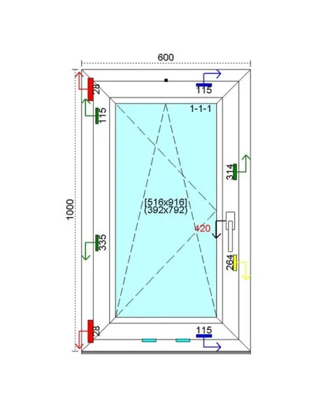 Okno PCV 60x100 cm Rozwierno-Uchylne Trzyszybowe Kömmerling 88 MD