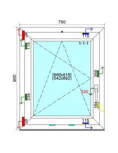 Okno PCV 75x90 cm Rozwierno-Uchylne Trzyszybowe Kömmerling 88 MD 2