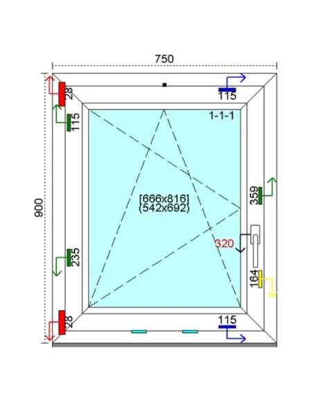 Okno PCV 75x90 cm Rozwierno-Uchylne Trzyszybowe Kömmerling 88 MD
