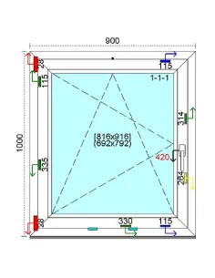 Okno PCV 90x100 cm Rozwierno-Uchylne Trzyszybowe Kömmerling 88 MD 2