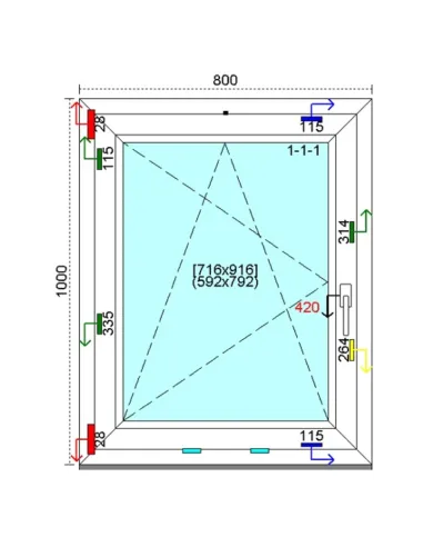 Okno PCV 80x100 cm Rozwierno-Uchylne Trzyszybowe Kömmerling 88 MD