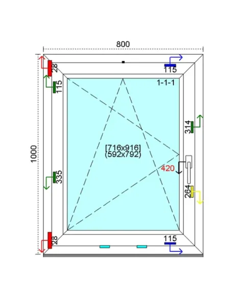Okno PCV 80x100 cm Rozwierno-Uchylne Trzyszybowe Kömmerling 88 MD