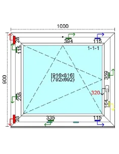 Okno PCV 100x90 cm Rozwierno-Uchylne Trzyszybowe Kömmerling 88 MD 2