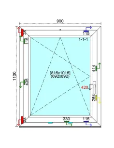 Okno PCV 90x110 cm Rozwierno-Uchylne Trzyszybowe Kömmerling 88 MD 2