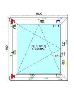 Okno PCV 100x110 cm Rozwierno-Uchylne Trzyszybowe Kömmerling 88 MD 2