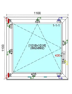 Okno PCV 110x110 cm Rozwierno-Uchylne Trzyszybowe Kömmerling 88 MD 2