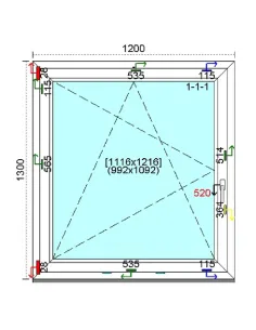 Okno PCV 120x130 cm Rozwierno-Uchylne Trzyszybowe Kömmerling 88 MD 2
