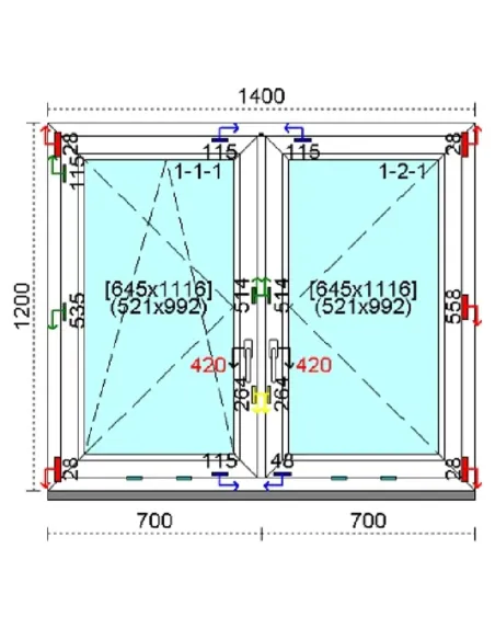 Okno PCV 140x120 cm Rozwierno-Uchylne | Rozwierne Trzyszybowe Kömmerling 88 MD