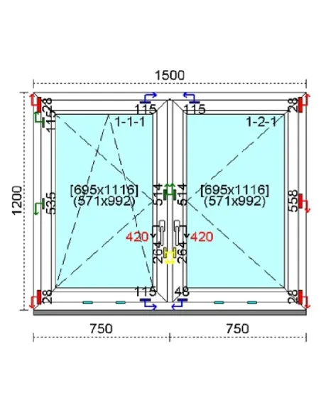 Okno PCV 150x120 cm Rozwierno-Uchylne | Rozwierne Trzyszybowe Kömmerling 88 MD