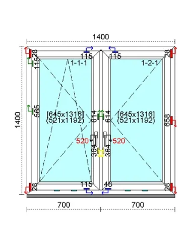 Okno PCV 140x140 cm Rozwierno-Uchylne | Rozwierne Trzyszybowe Kömmerling 88 MD