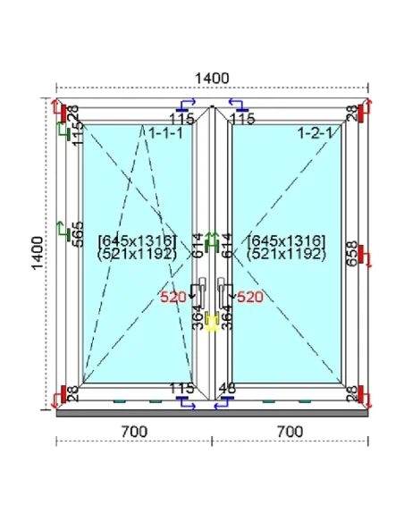 Okno PCV 140x140 cm Rozwierno-Uchylne | Rozwierne Trzyszybowe Kömmerling 88 MD