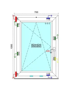 Okno PCV 70x100 cm Rozwierno-Uchylne Trzyszybowe Kömmerling 76 MD 2