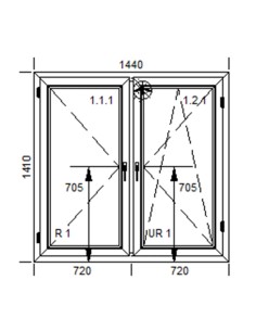 Okno PCV Dwuskrzydłowe Rozwierne|Rozwierno-Uchylne - 144 x 141 cm Szary Antracyt (struktura piasku)