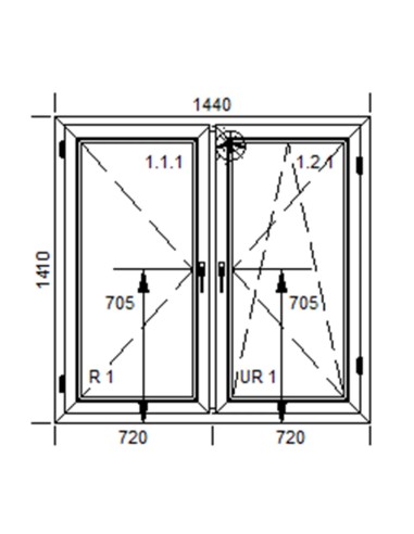 Okno PCV Dwuskrzydłowe Rozwierne|Rozwierno-Uchylne - 144 x 141 cm Szary Antracyt (struktura piasku)