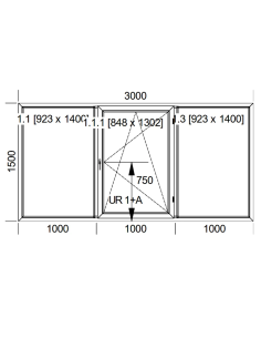 Okno PCV 300 x 150 cm Trzykwaterowe: FIX+RU+FIX - Aluplast IDEAL 4000 2