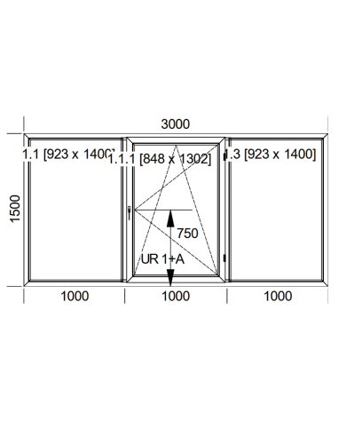 Okno PCV 300 x 150 cm Trzykwaterowe: FIX+RU+FIX - Aluplast IDEAL 4000